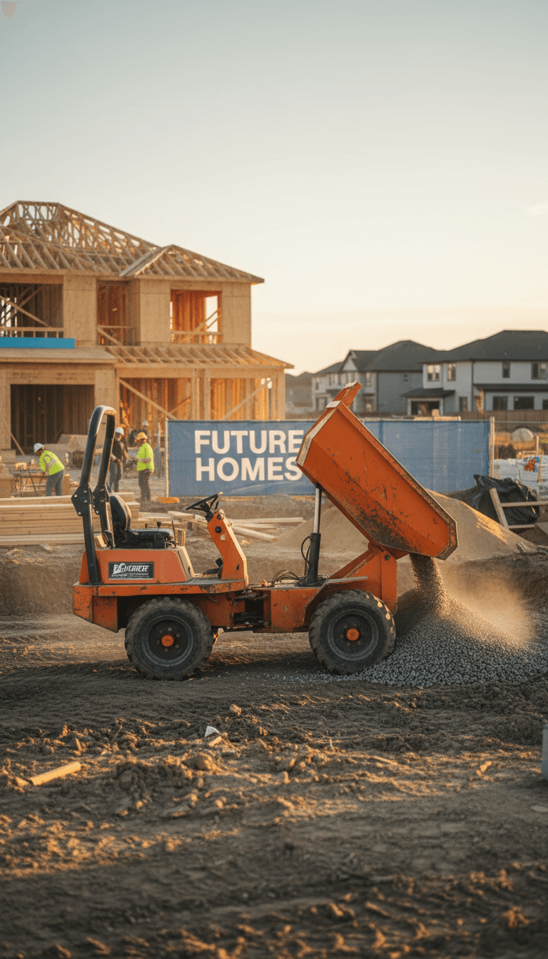 Mini dump truck on residential site