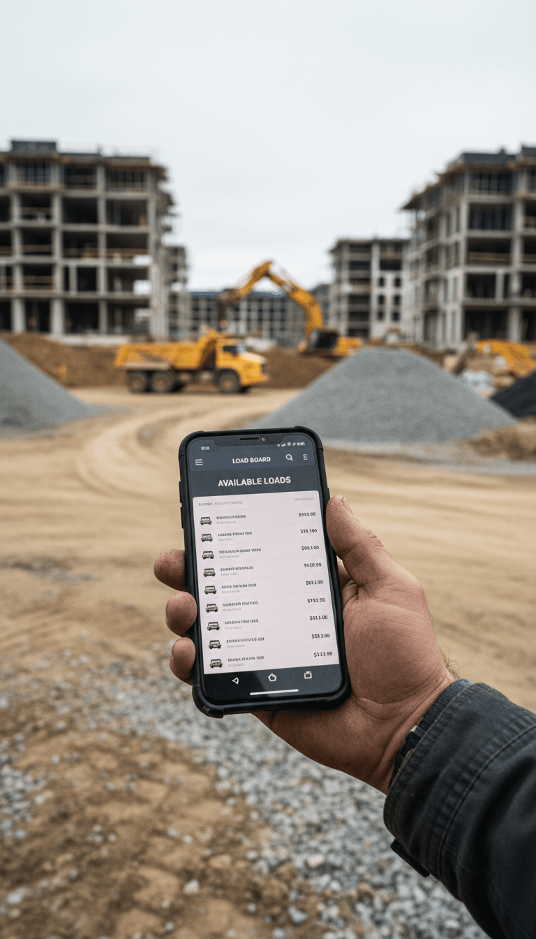 Contractor reviewing truck options on a phone at a job site