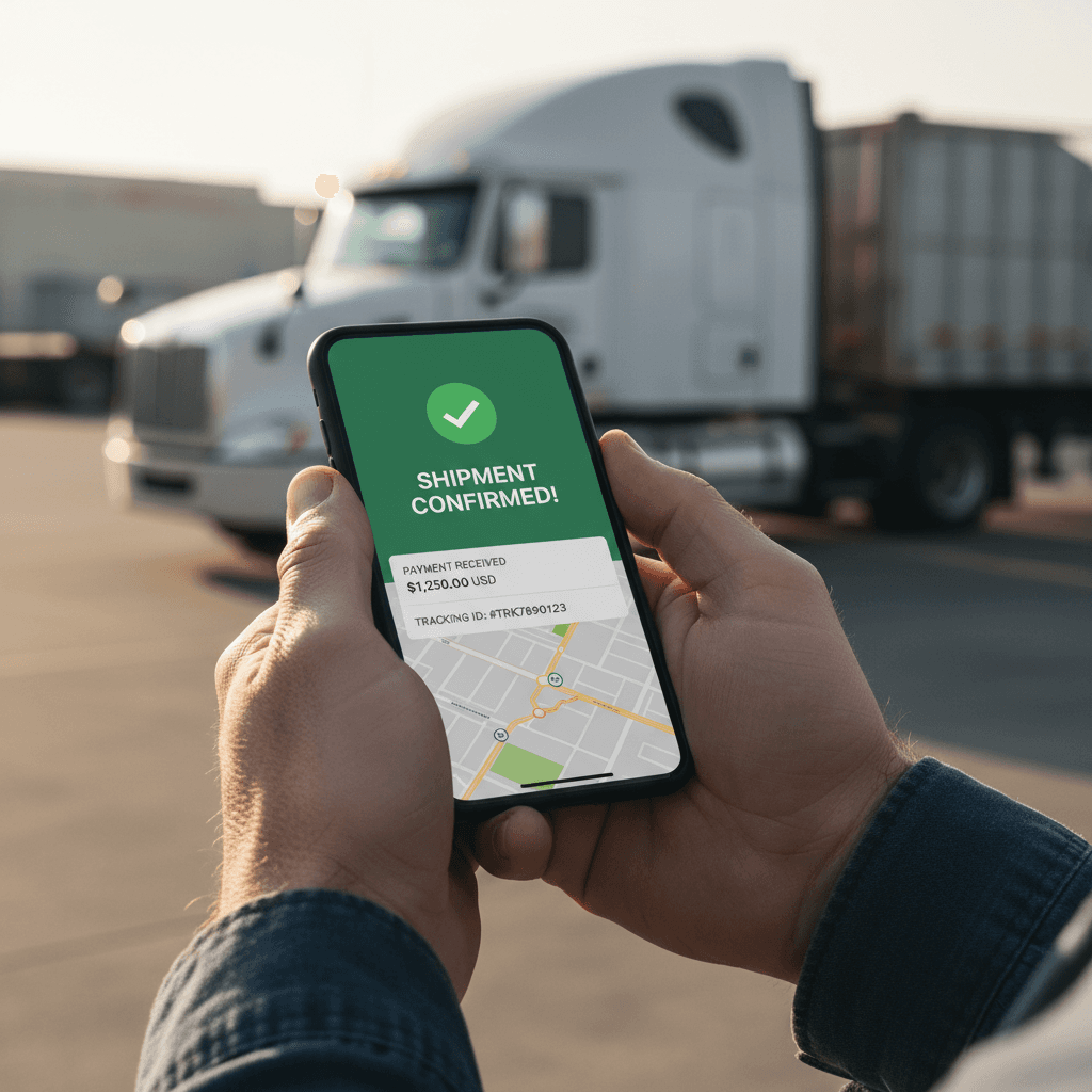 Driver marking truck open on a smartphone in the cab